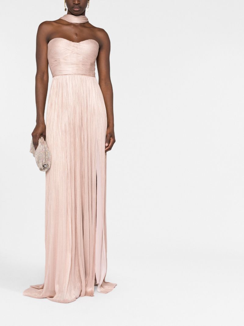 Pink Theia Pleated Silk Gown