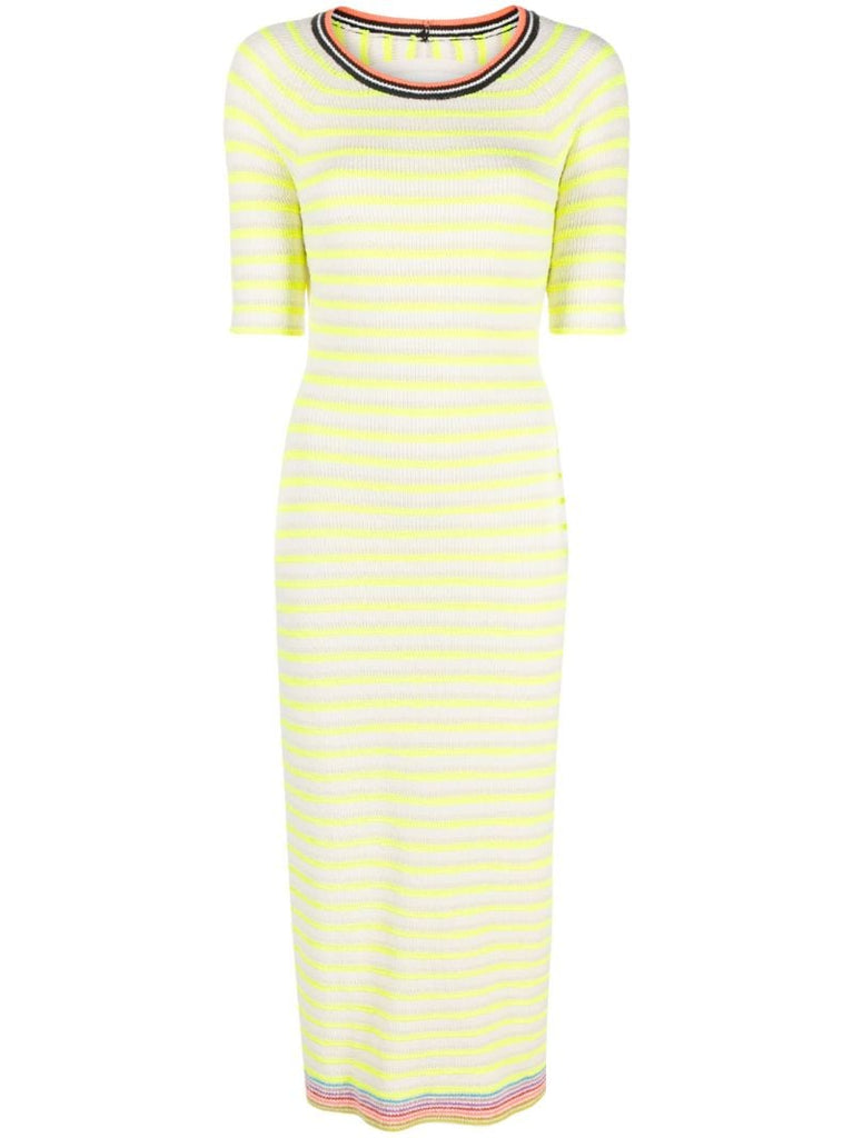 Green Open-back Striped Midi Dress