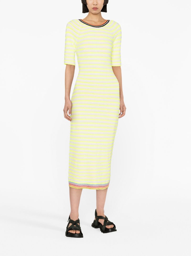 Green Open-back Striped Midi Dress