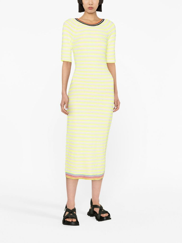 Green Open-back Striped Midi Dress