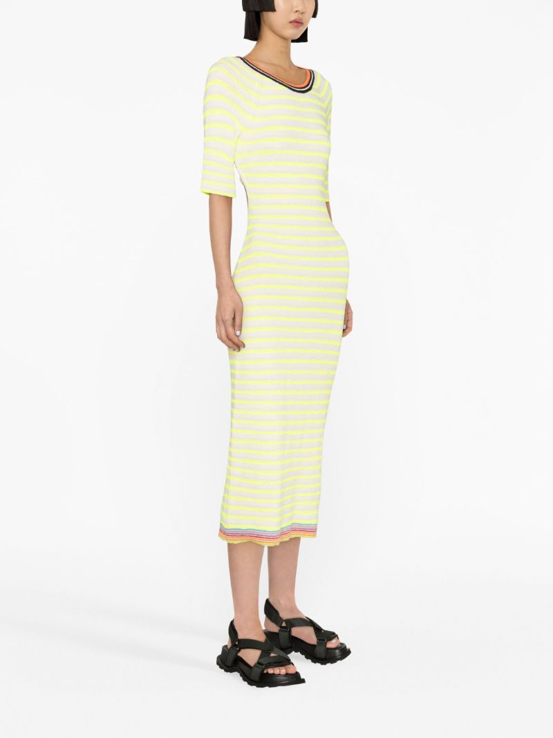Green Open-back Striped Midi Dress