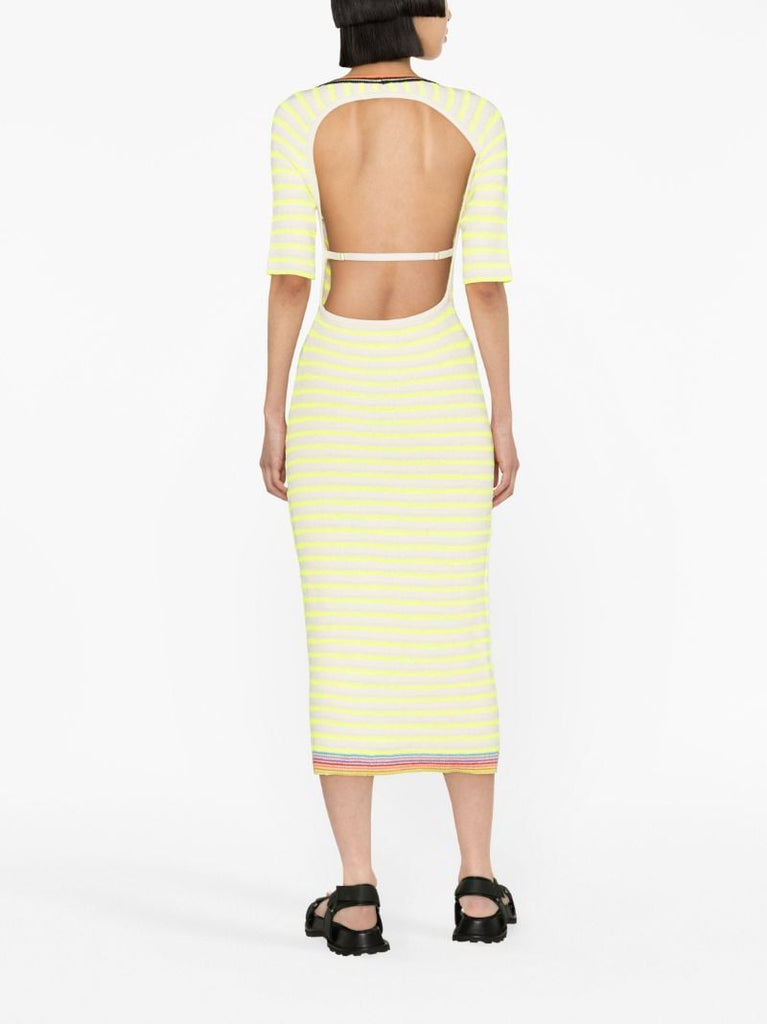 Green Open-back Striped Midi Dress