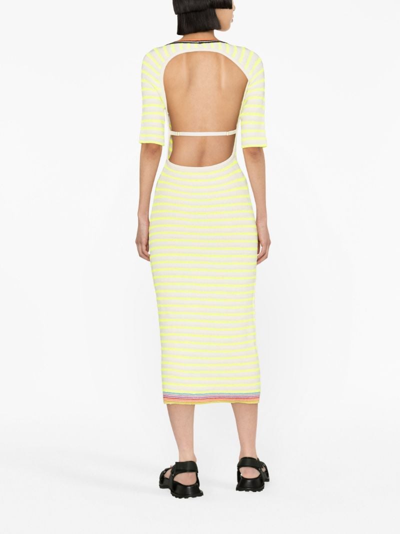 Green Open-back Striped Midi Dress