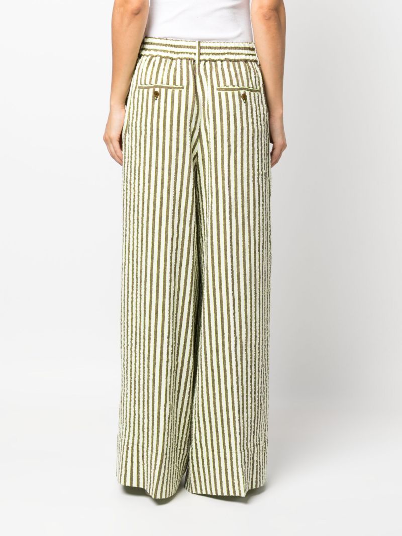 Neutral Striped Seersucker Wide-leg Trousers