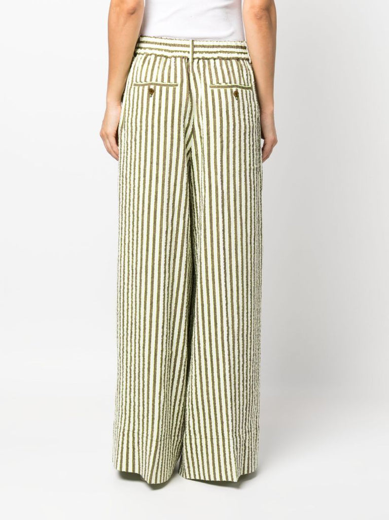 Neutral Striped Seersucker Wide-leg Trousers