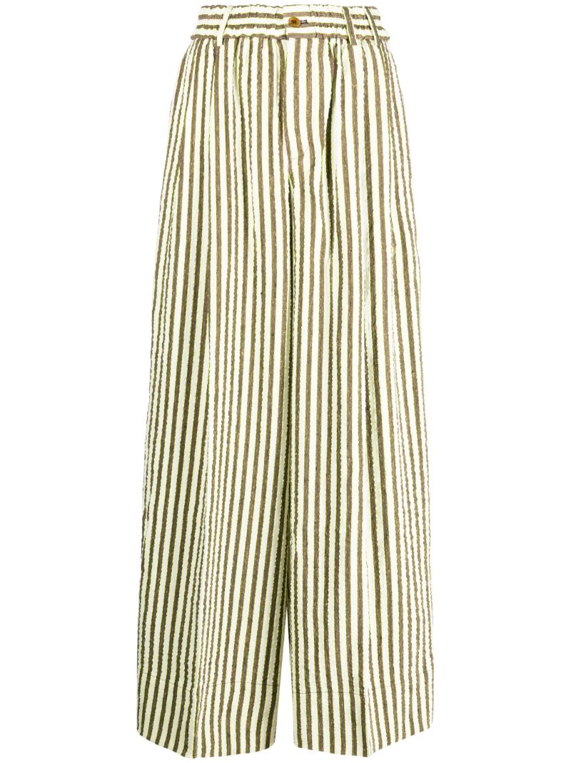 Neutral Striped Seersucker Wide-leg Trousers