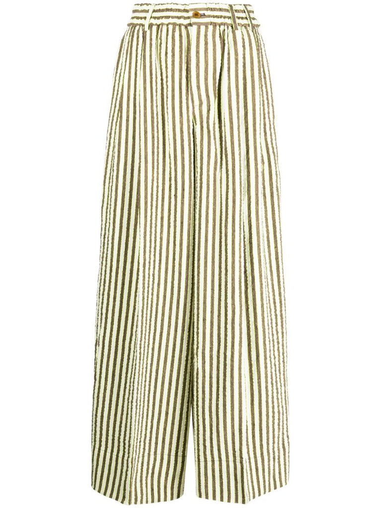 Neutral Striped Seersucker Wide-leg Trousers