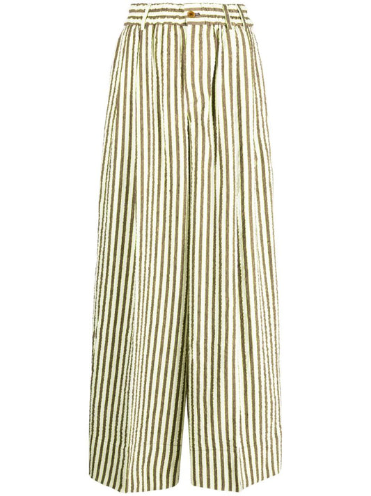 Neutral Striped Seersucker Wide-leg Trousers
