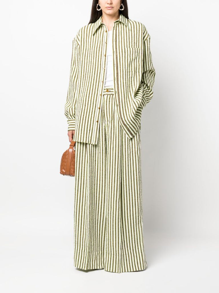 Neutral Striped Seersucker Wide-leg Trousers