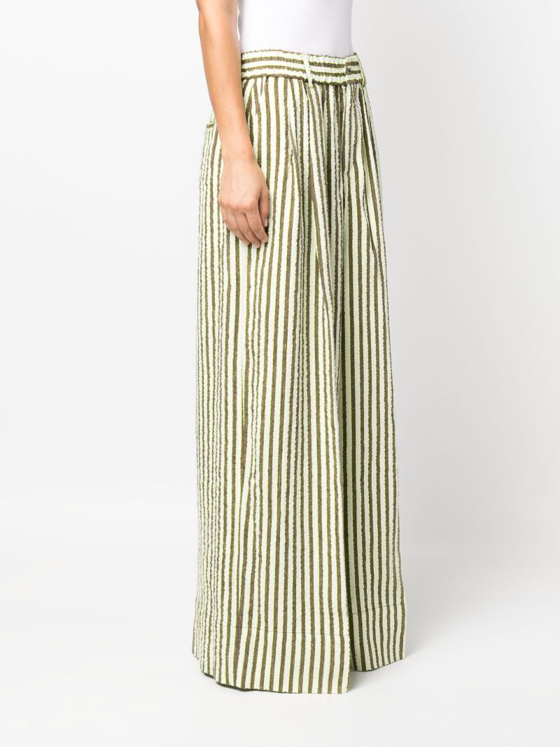 Neutral Striped Seersucker Wide-leg Trousers