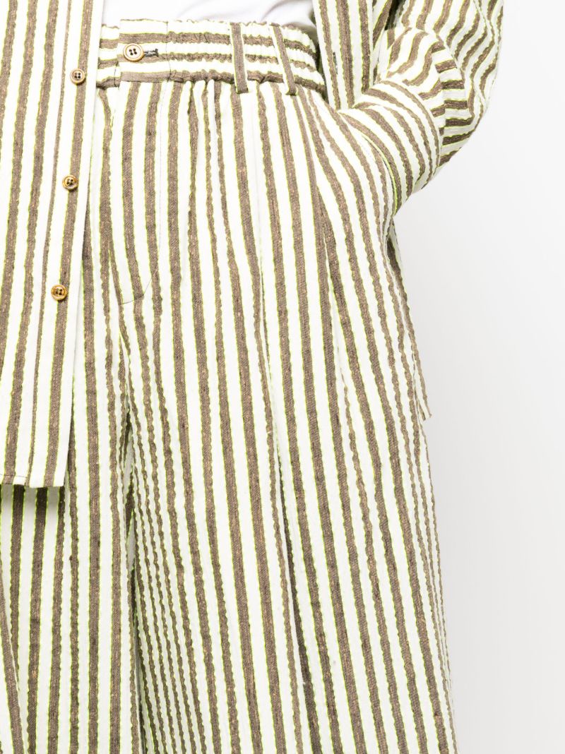 Neutral Striped Seersucker Wide-leg Trousers