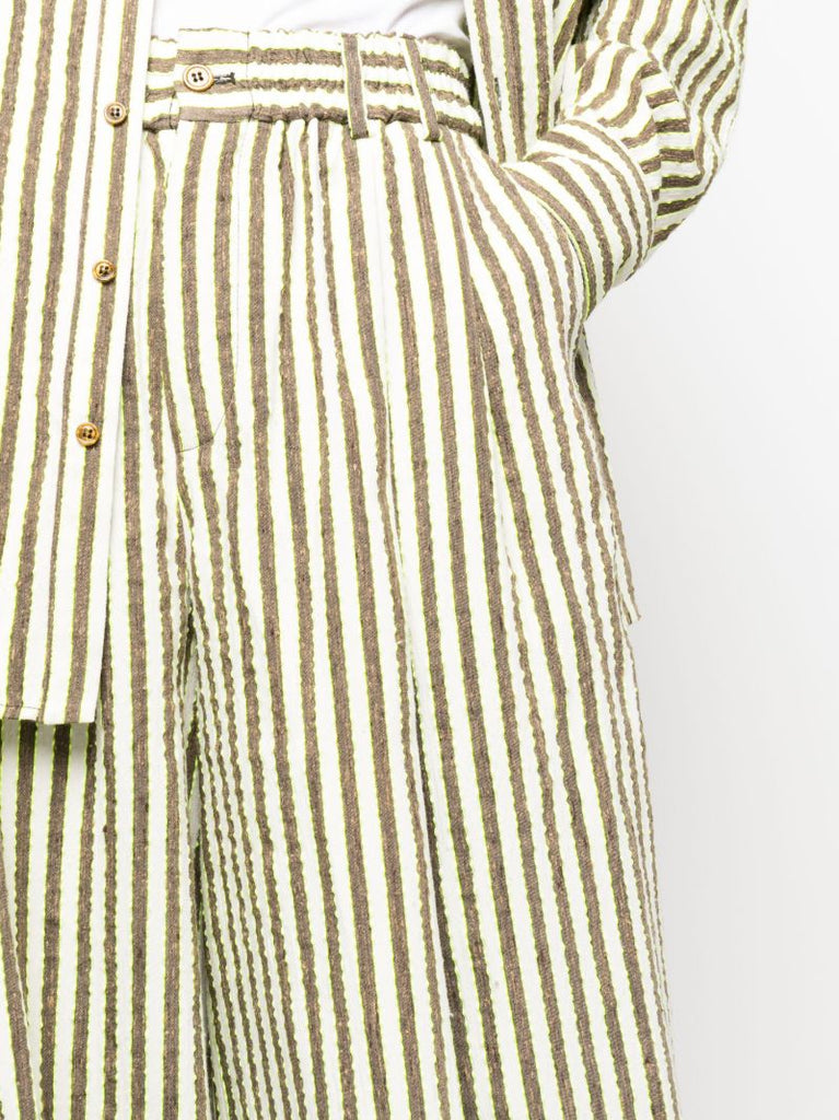 Neutral Striped Seersucker Wide-leg Trousers