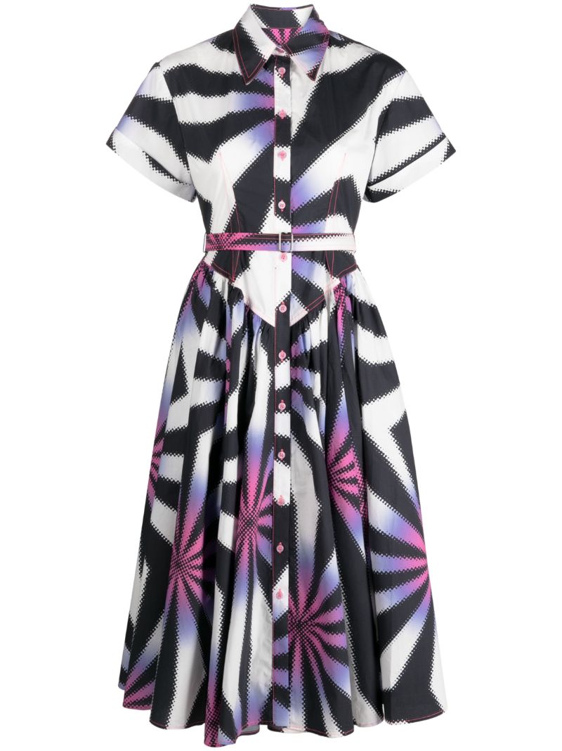 Black Halftone Fractal-print Cotton Shirt Dress