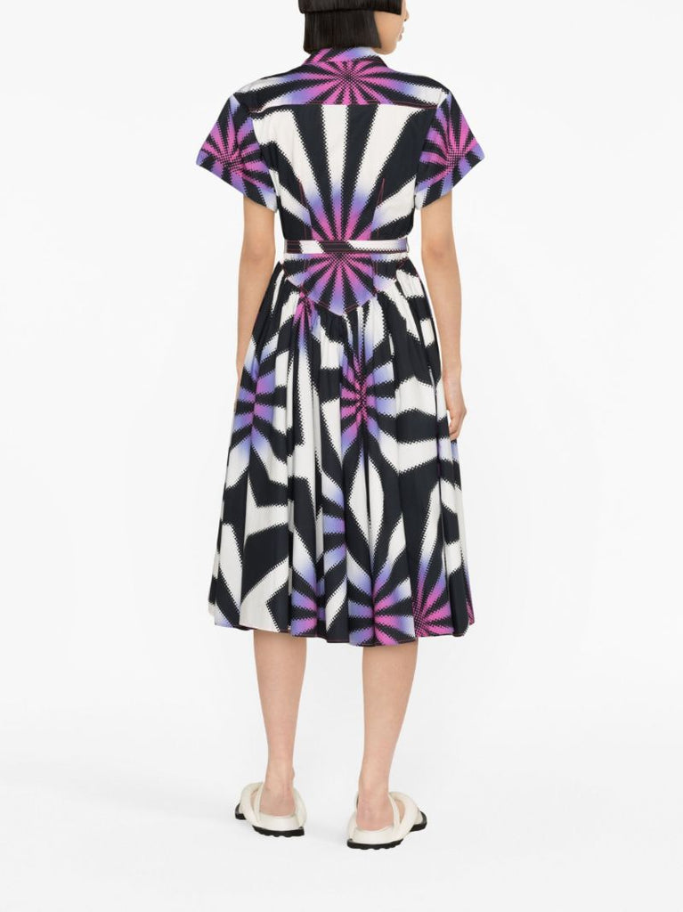 Black Halftone Fractal-print Cotton Shirt Dress