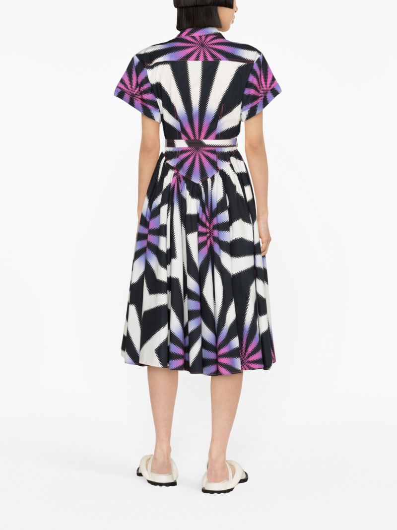 Black Halftone Fractal-print Cotton Shirt Dress