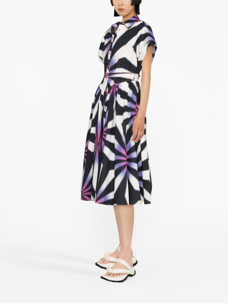 Black Halftone Fractal-print Cotton Shirt Dress