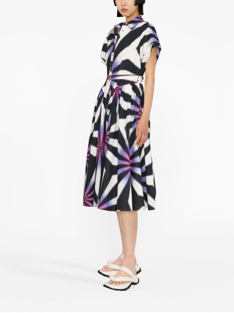 Black Halftone Fractal-print Cotton Shirt Dress