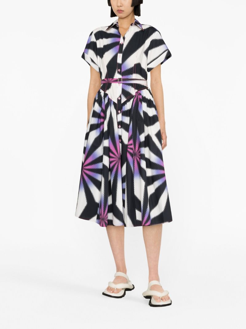 Black Halftone Fractal-print Cotton Shirt Dress