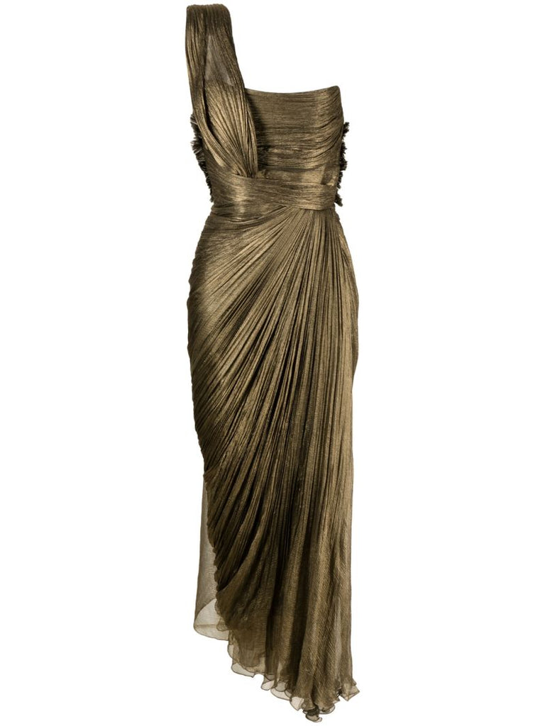 Brown Maia One-shoulder Silk Gown