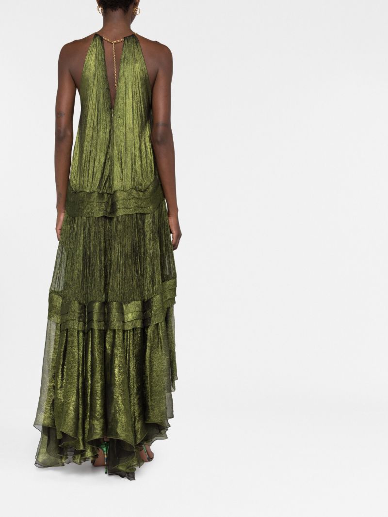 Green Lilly Tiered Silk Dress