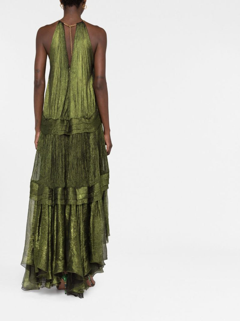 Green Lilly Tiered Silk Dress