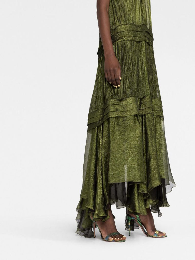 Green Lilly Tiered Silk Dress