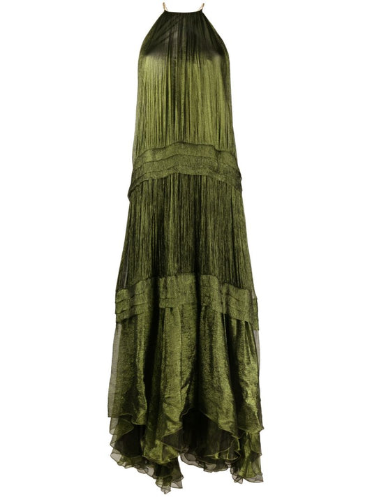 Green Lilly Tiered Silk Dress