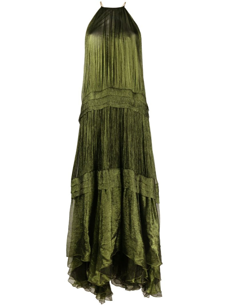 Green Lilly Tiered Silk Dress