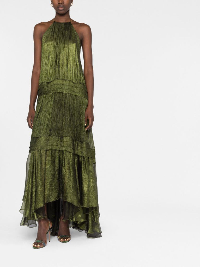 Green Lilly Tiered Silk Dress