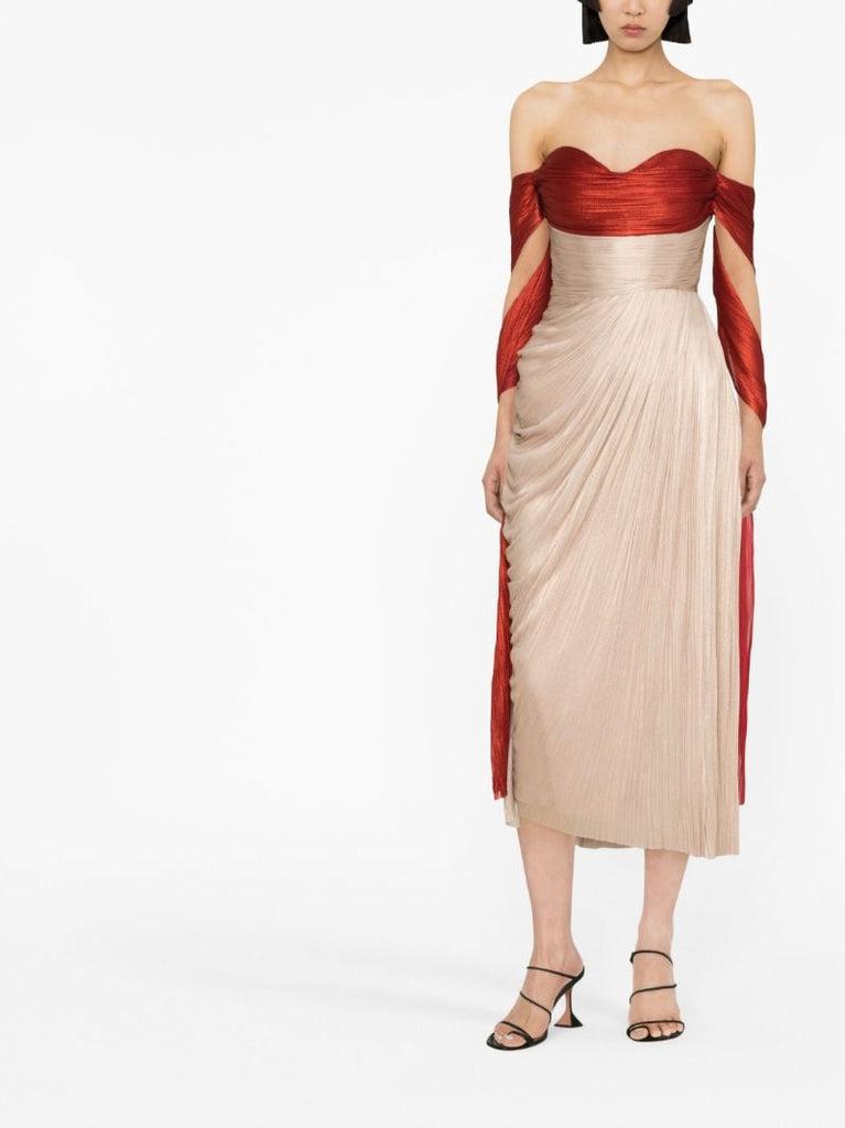 Neutral Izabella Draped Silk Midi Dress