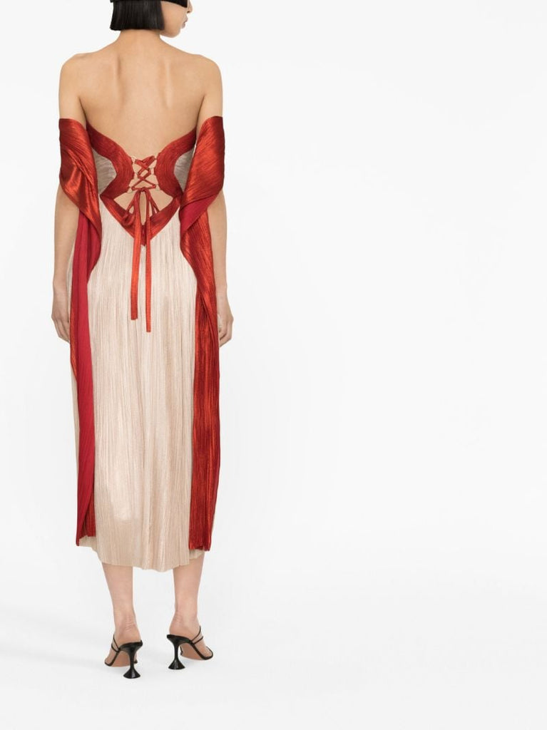 Neutral Izabella Draped Silk Midi Dress