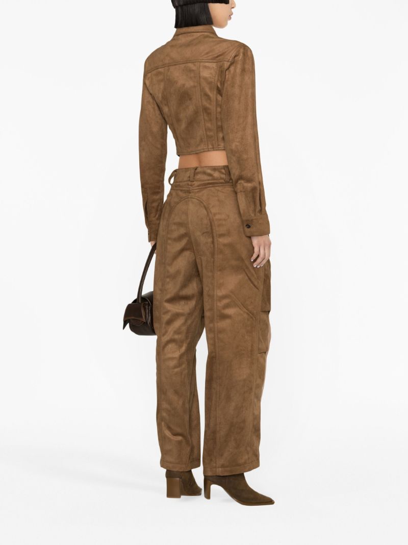 Brown Faux-suede Cropped Shirt