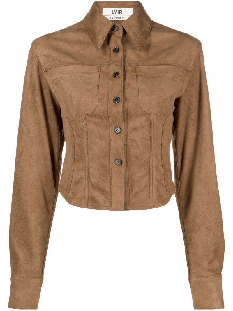 Brown Faux-suede Cropped Shirt
