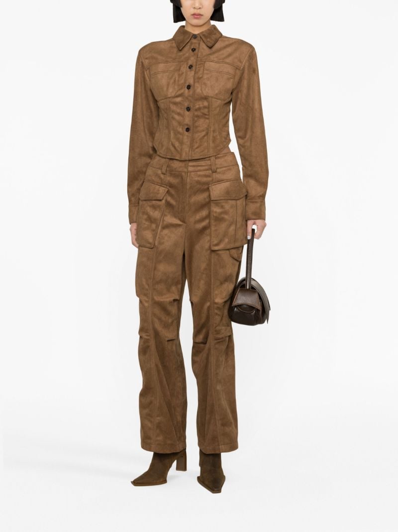 Brown Faux-suede Cropped Shirt