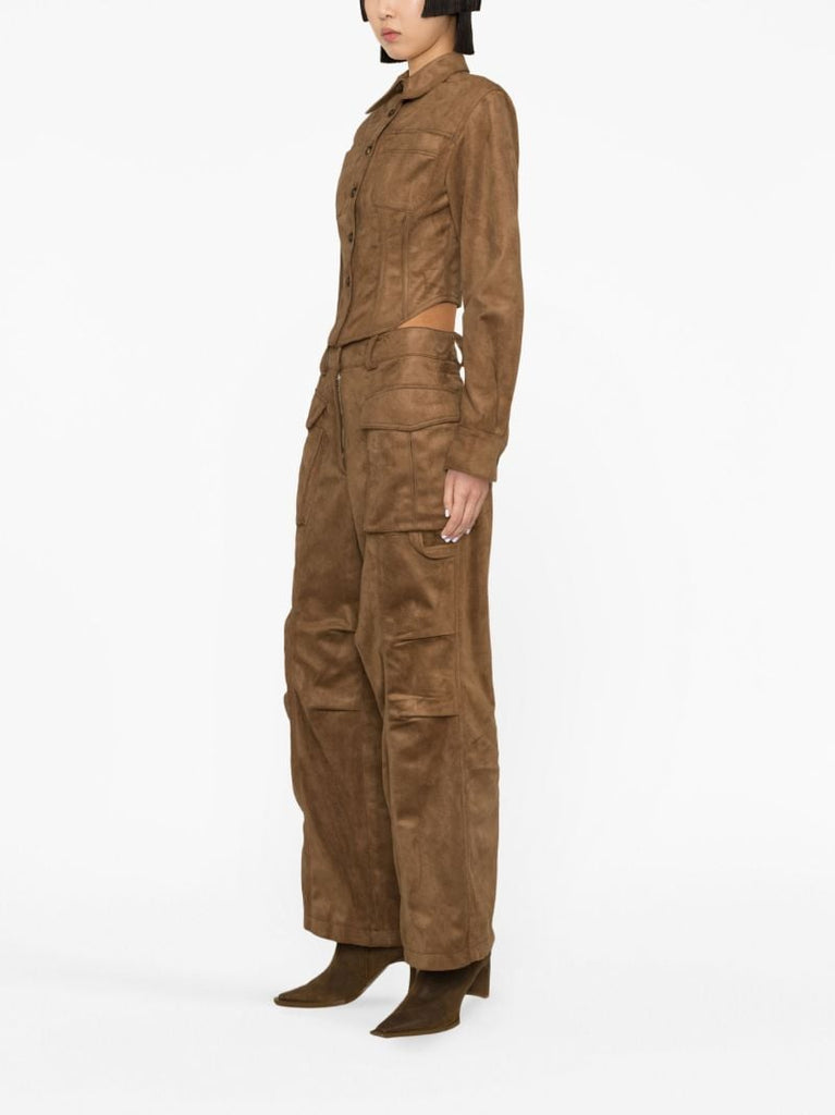 Brown Faux-suede Cropped Shirt