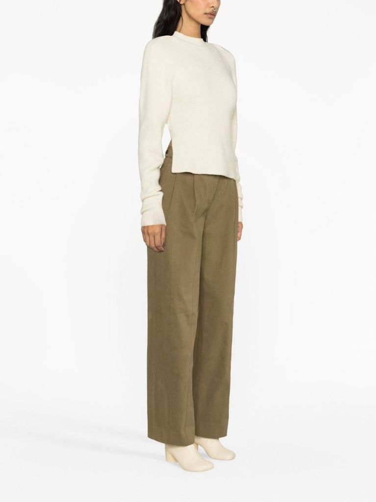 Neutral Tie-back Ribbed-knit Top
