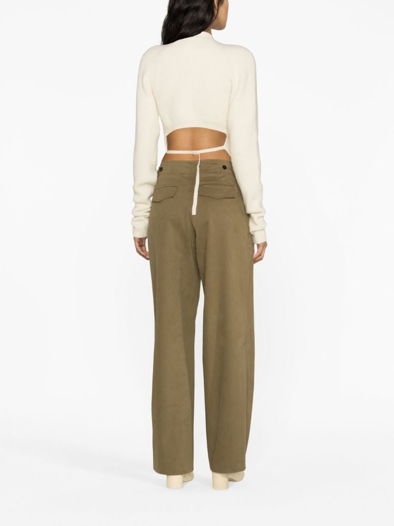 Neutral Tie-back Ribbed-knit Top