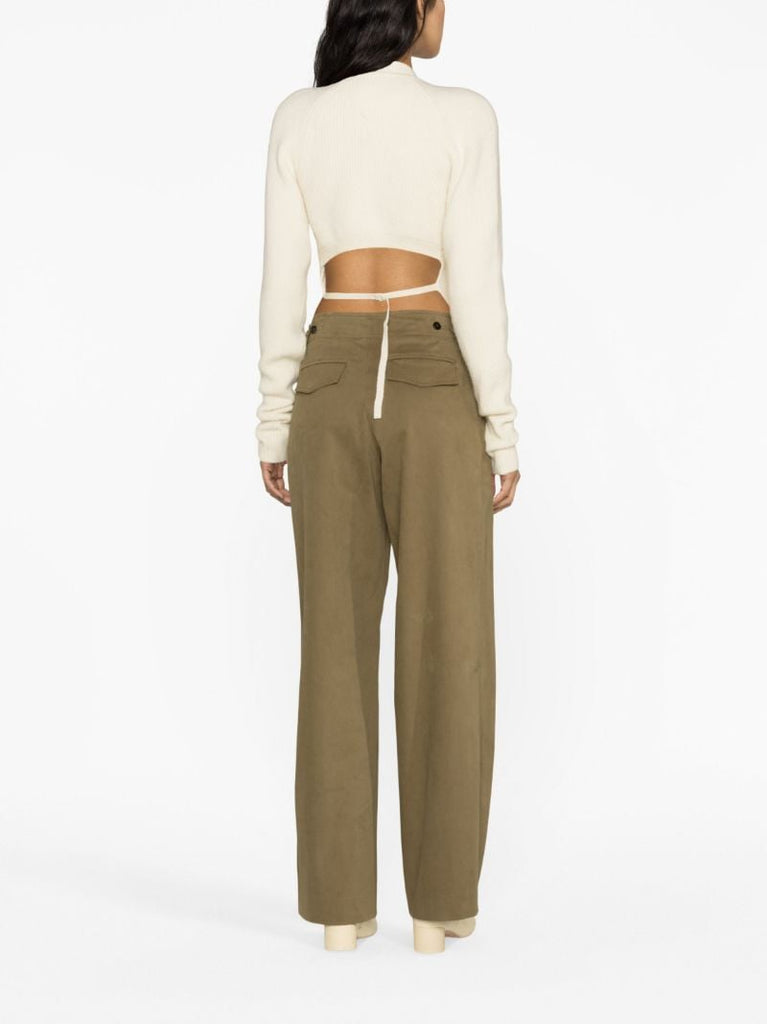 Neutral Tie-back Ribbed-knit Top