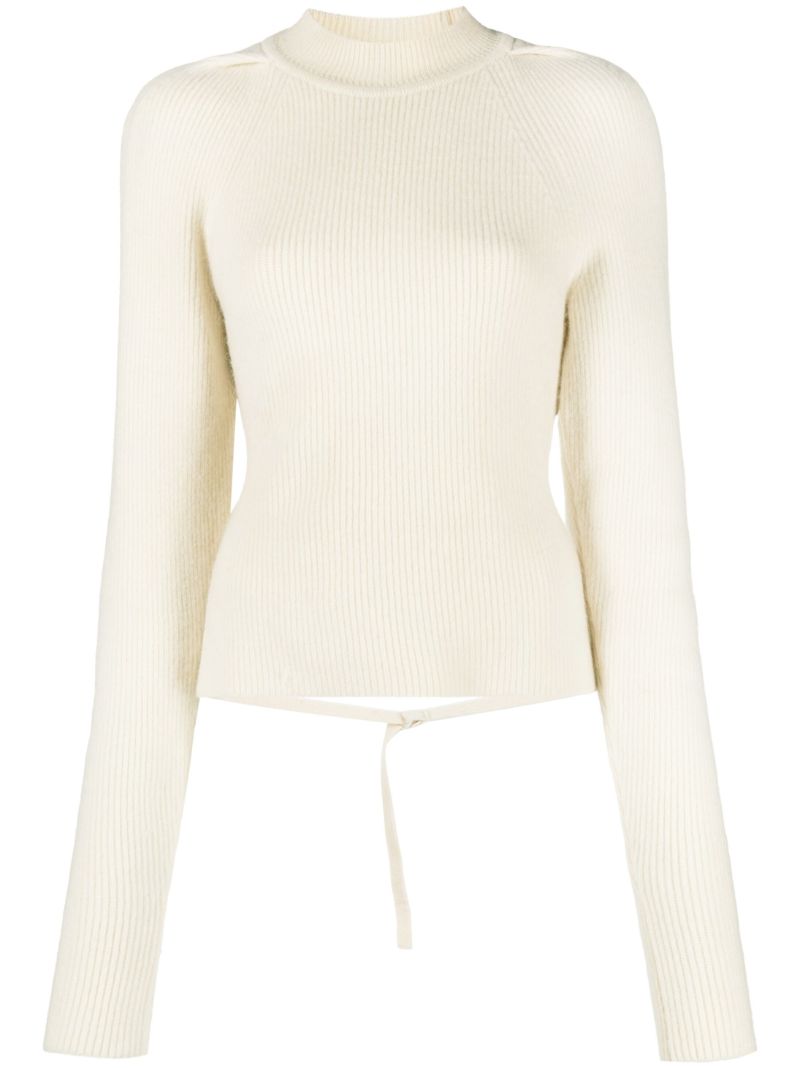 Neutral Tie-back Ribbed-knit Top