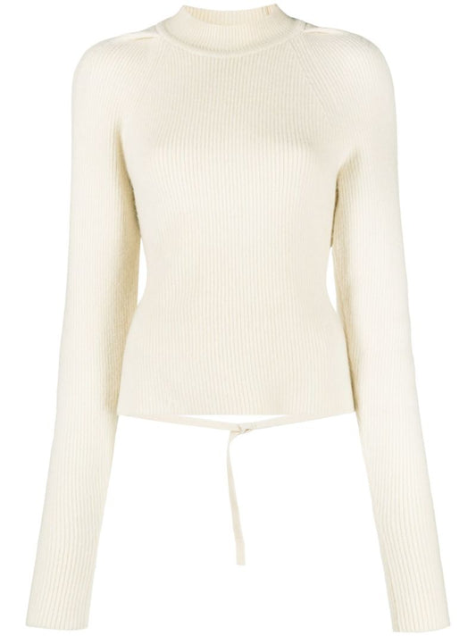 Neutral Tie-back Ribbed-knit Top