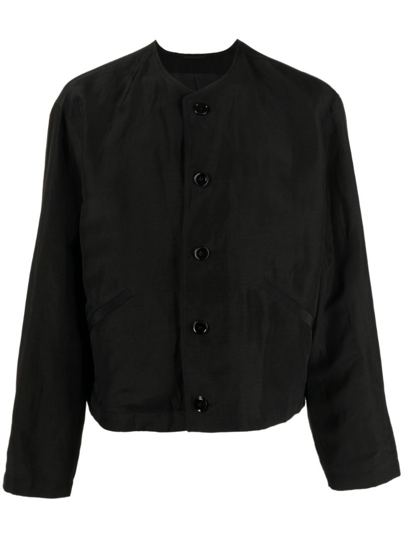 Black Collarless Linen Jacket