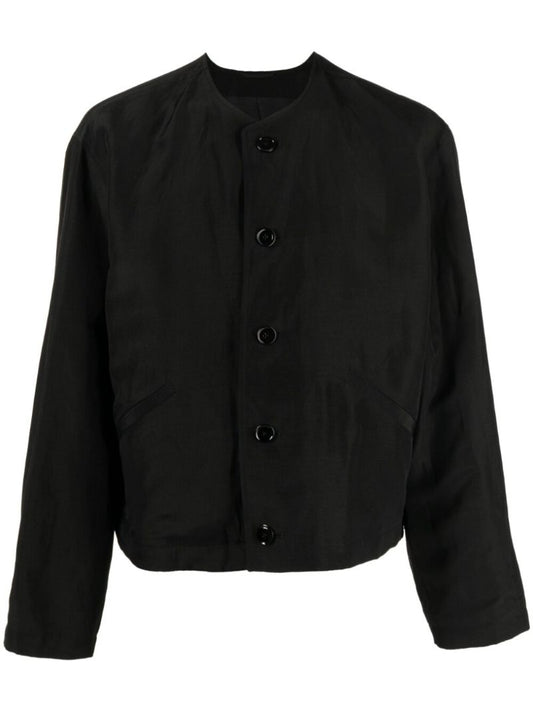 Black Collarless Linen Jacket