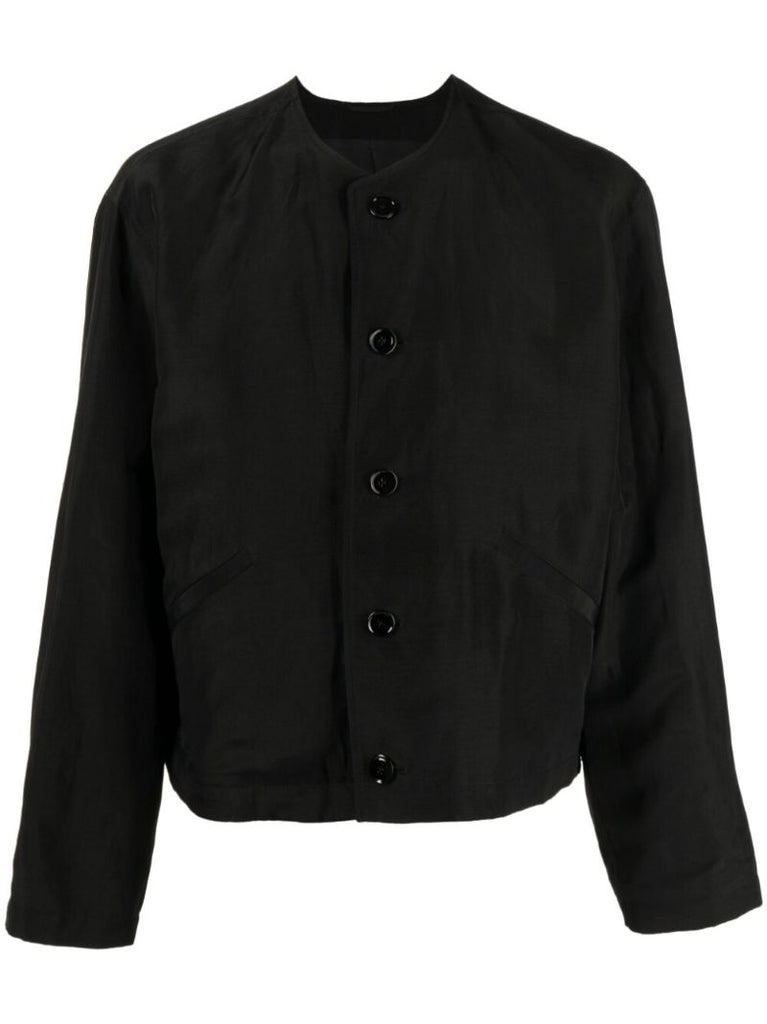 Black Collarless Linen Jacket