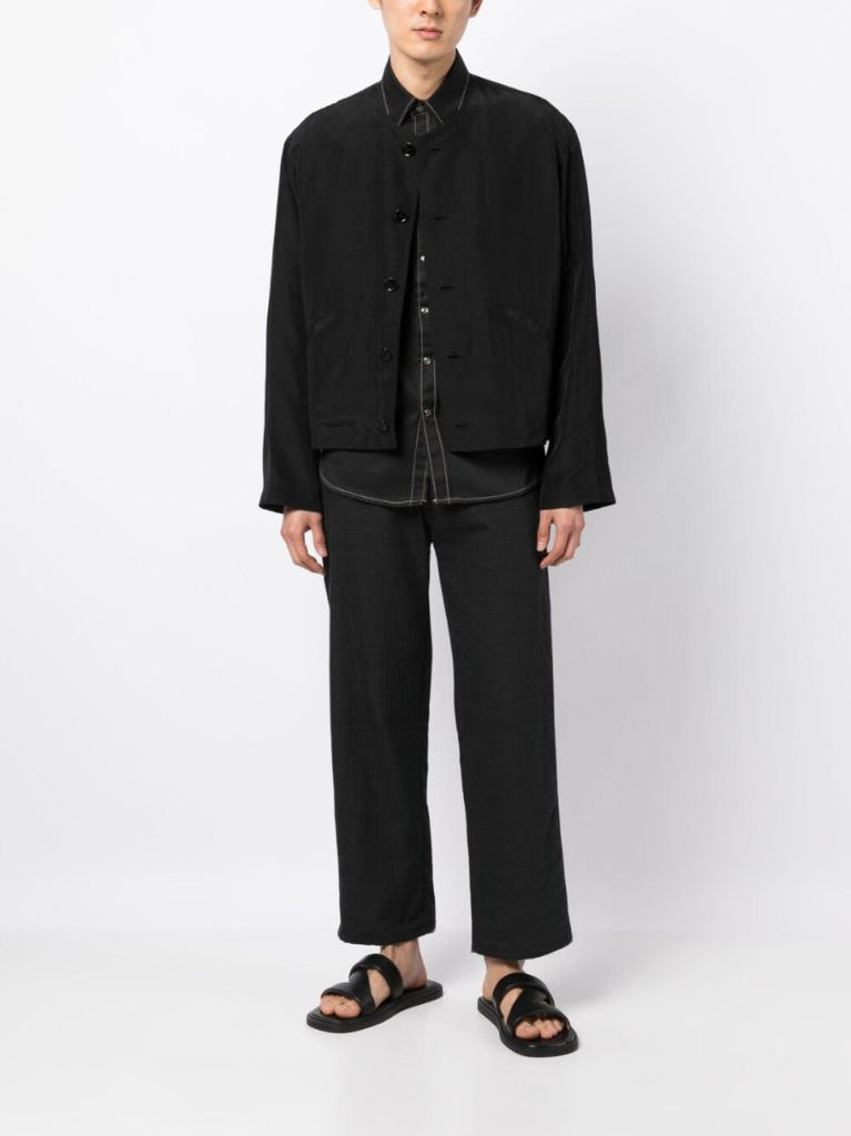 Black Collarless Linen Jacket