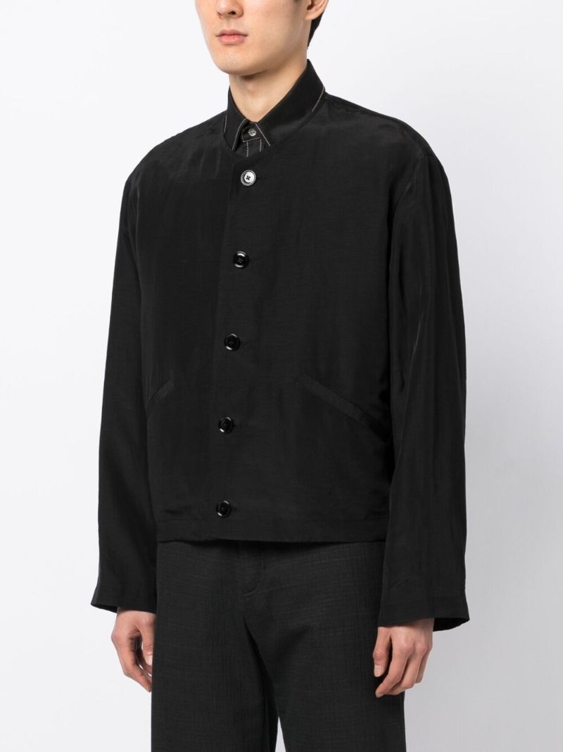 Black Collarless Linen Jacket