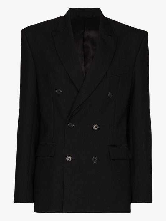 Black Double-breasted Wool Blazer