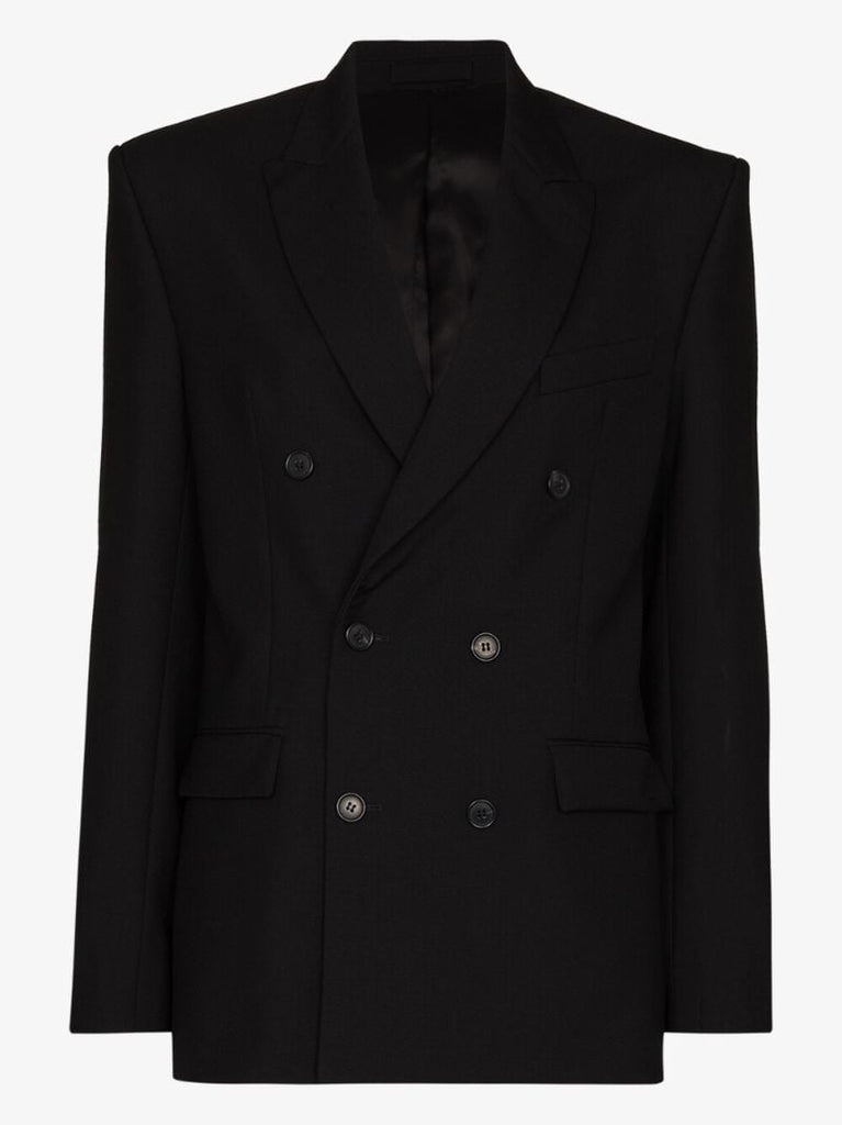 Black Double-breasted Wool Blazer