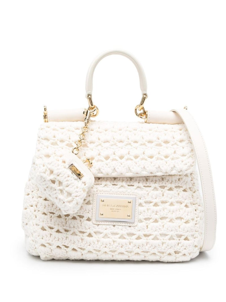 White Sicily Crochet Top Handle Bag