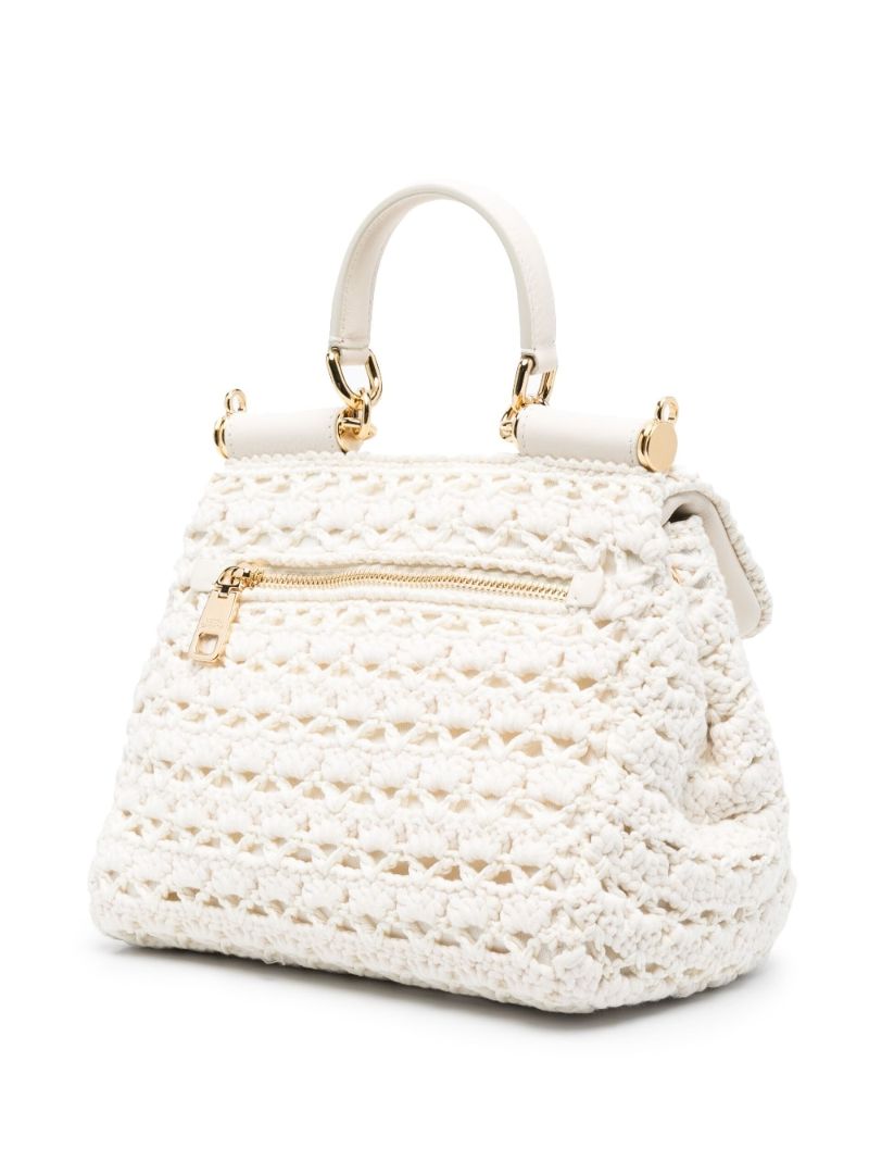 White Sicily Crochet Top Handle Bag