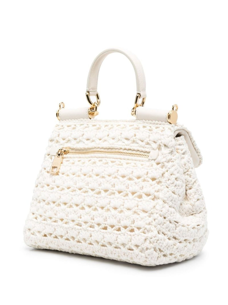 White Sicily Crochet Top Handle Bag